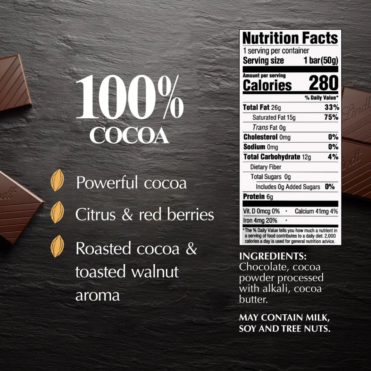 100% Cocoa Dark Chocolate EXCELLENCE Bar (1.7 oz)